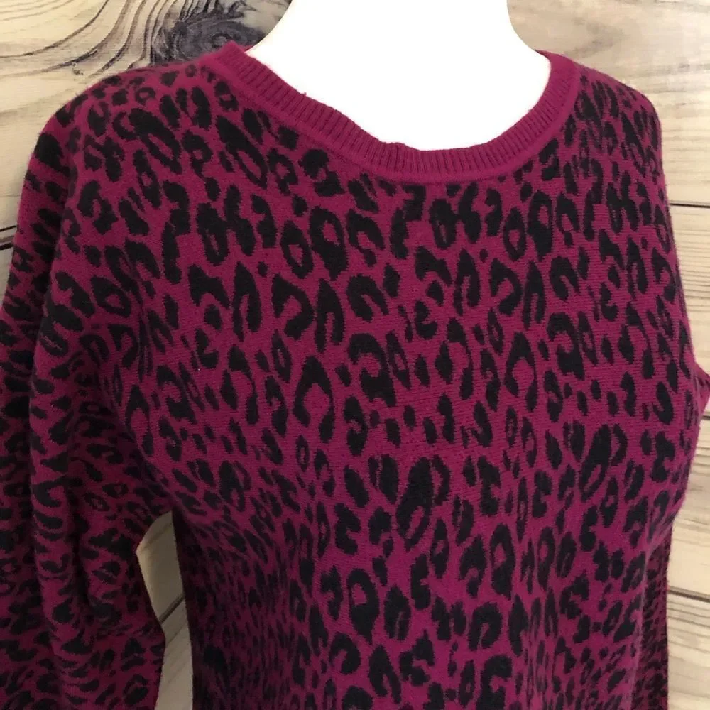 Apt 9. Purple and Black Leopard Print Soft Crewneck Sweater XS